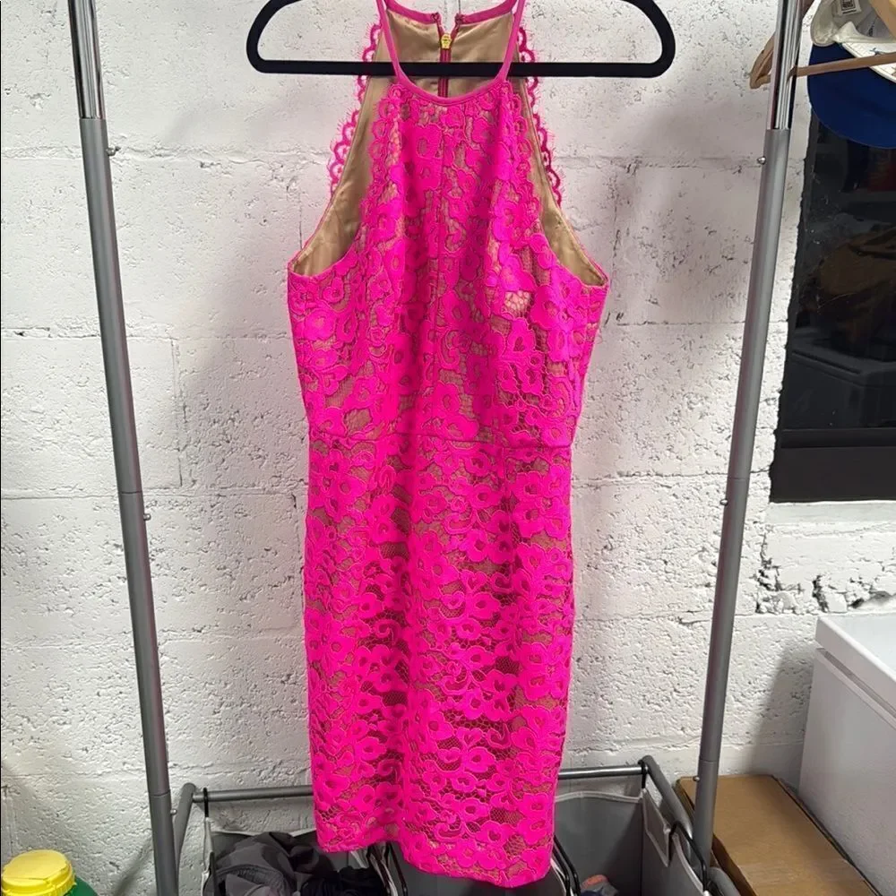Trina Turk HOT Pink Halter Dress - Lace - NWOT - Size 8 Never Worn - Zip Back